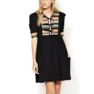 Maje Embroidered Babydoll Dress with Front Tie